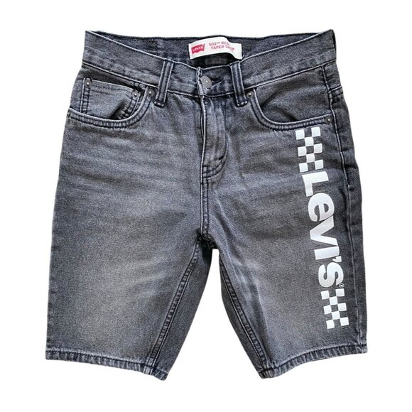 Levis Boys Jean Shorts 502 Taper Short Size Youth 12 Faded Black Checkered Logo - Picture 1 of 6